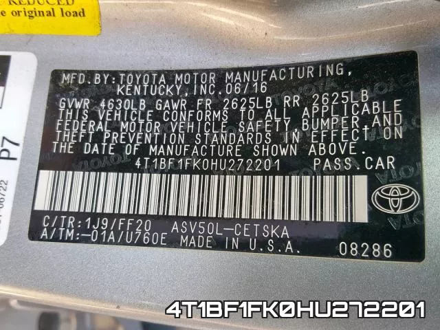 4T1BF1FK0HU272201 фото 2