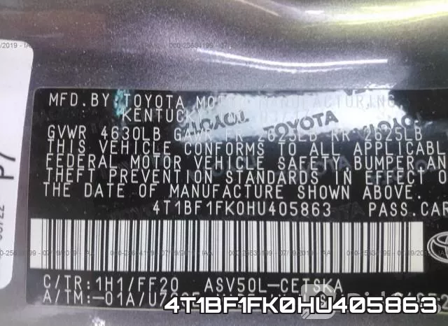 4T1BF1FK0HU405863 фото 10