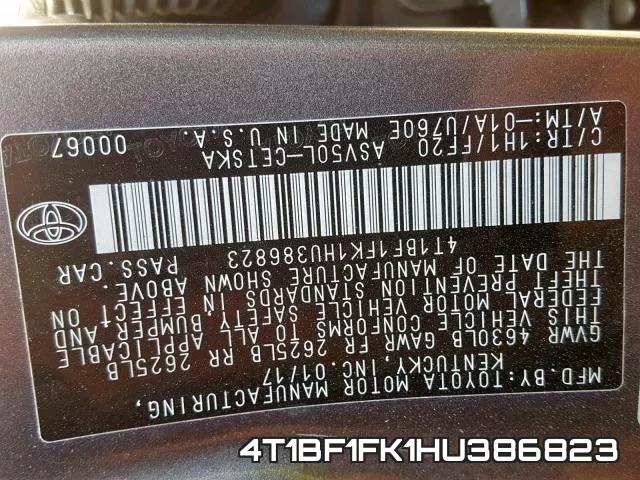 4T1BF1FK1HU386823 фото 2