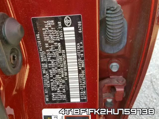 4T1BF1FK2HU759738 фото 2