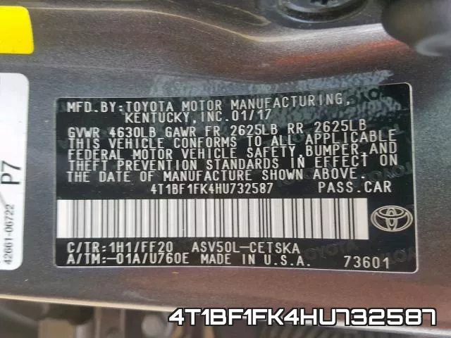 4T1BF1FK4HU732587 фото 2