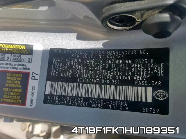 4T1BF1FK7HU789351 фото 2