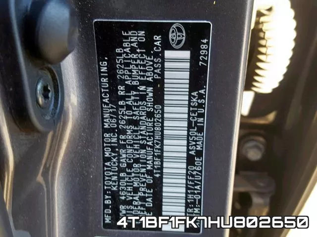 4T1BF1FK7HU802650 фото 2
