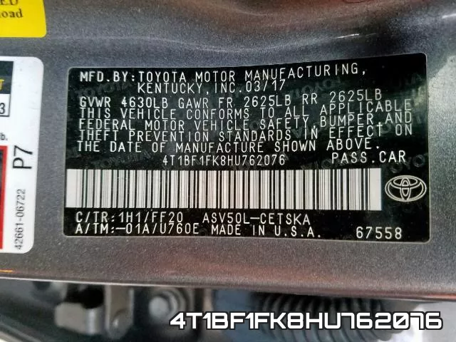 4T1BF1FK8HU762076 фото 2