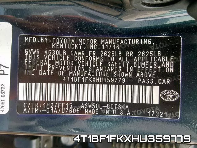 4T1BF1FKXHU359779 фото 2