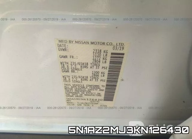 5N1AZ2MJ3KN126430 фото 10