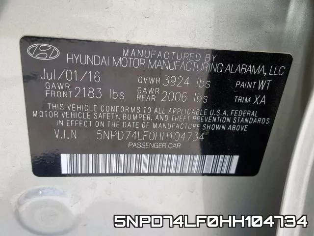 5NPD74LF0HH104734 фото 2