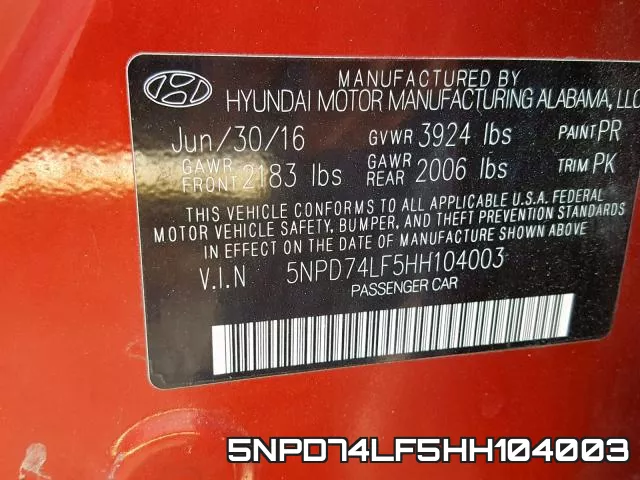 5NPD74LF5HH104003 фото 2