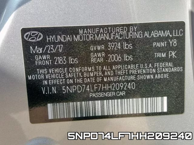 5NPD74LF7HH209240 фото 2