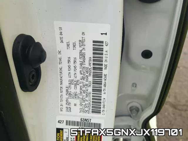 5TFAX5GNXJX119701 фото 2