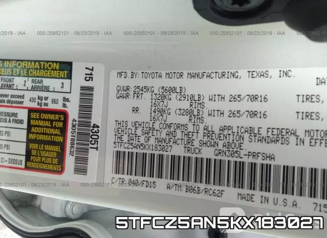 5TFCZ5AN5KX183027 фото 10