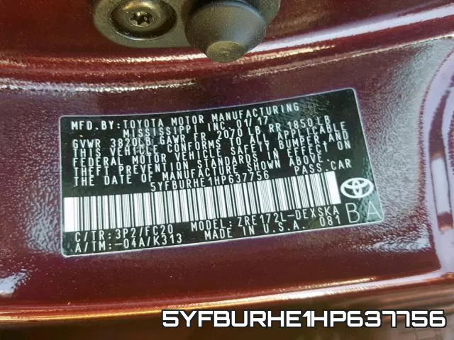 5YFBURHE1HP637756 фото 2