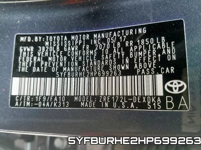 5YFBURHE2HP699263 фото 2