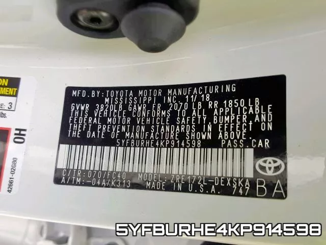 5YFBURHE4KP914598 фото 2