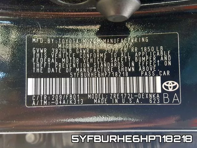 5YFBURHE6HP718218 фото 2