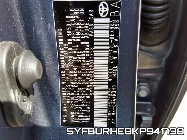 5YFBURHE8KP941738 фото 2