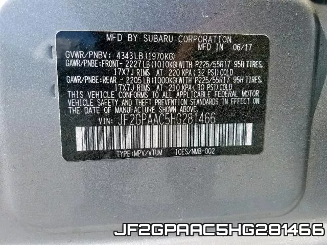 JF2GPAAC5HG281466 фото 2