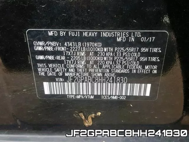 JF2GPABC8HH241830 фото 2