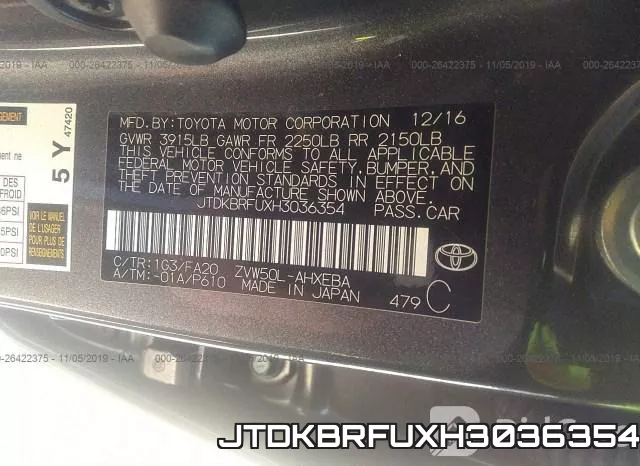 JTDKBRFUXH3036354 фото 10