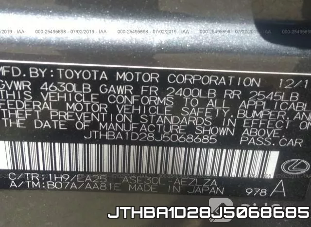 JTHBA1D28J5068685 фото 10