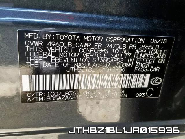 JTHBZ1BL1JA015936 фото 2