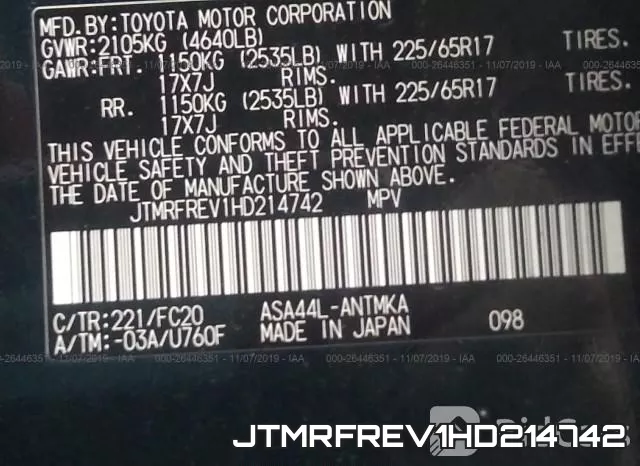 JTMRFREV1HD214742 фото 10