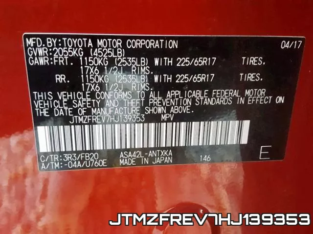JTMZFREV7HJ139353 фото 2