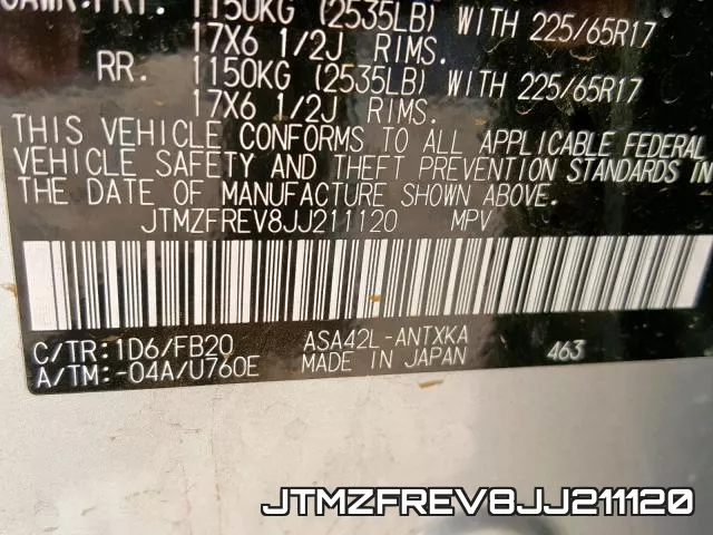 JTMZFREV8JJ211120 фото 2