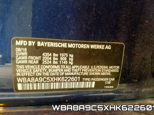 WBA8A9C5XHK622601 фото 2