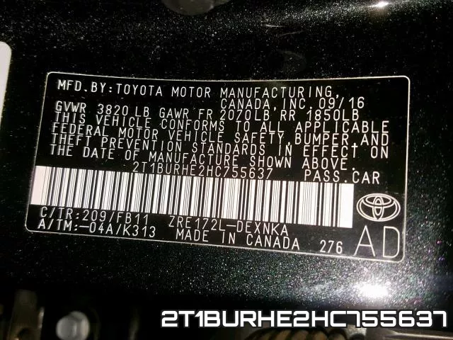 2T1BURHE2HC755637 фото 2