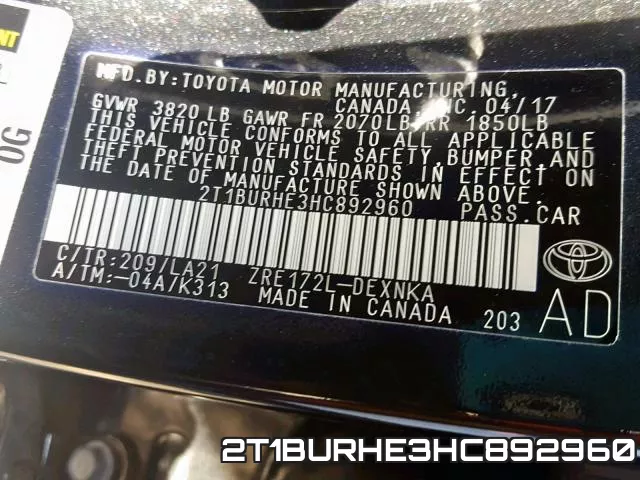 2T1BURHE3HC892960 фото 2