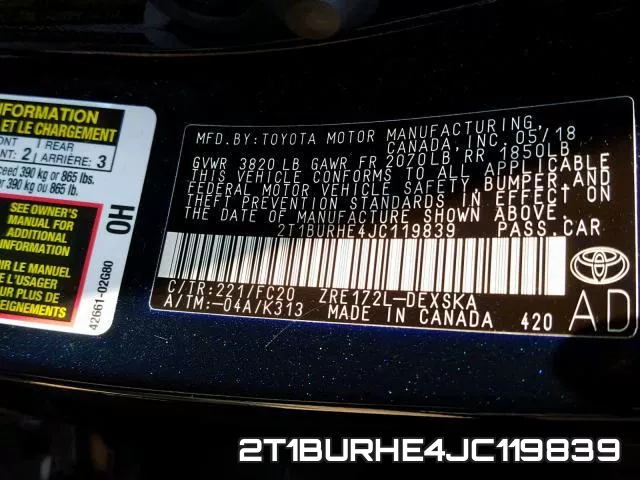 2T1BURHE4JC119839 фото 2