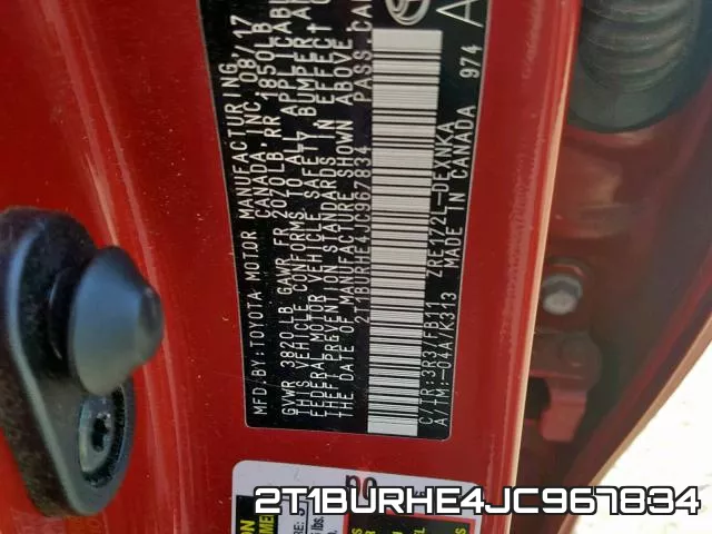 2T1BURHE4JC967834 фото 2