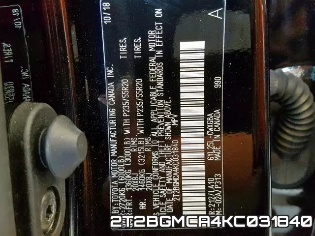 2T2BGMCA4KC031840 фото 2