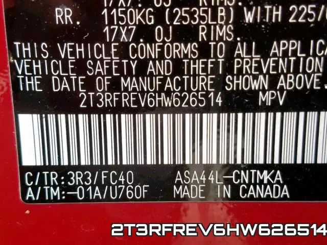 2T3RFREV6HW626514 фото 2
