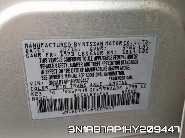 3N1AB7AP1HY209447 фото 2