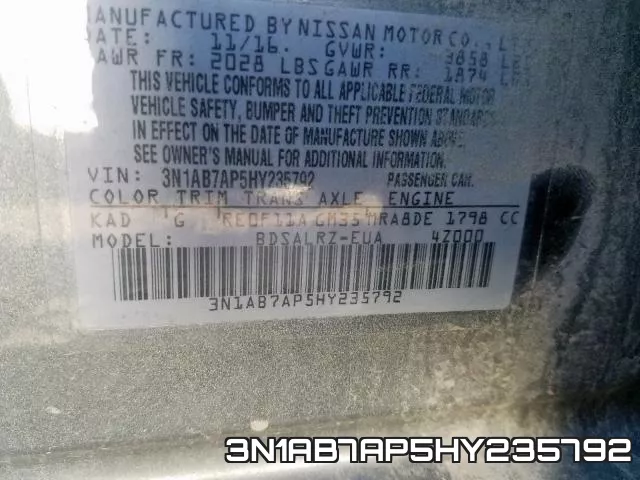 3N1AB7AP5HY235792 фото 2