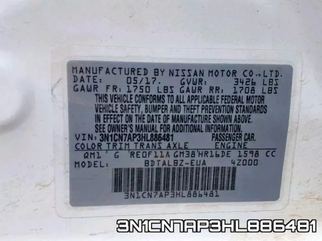 3N1CN7AP3HL886481 фото 2