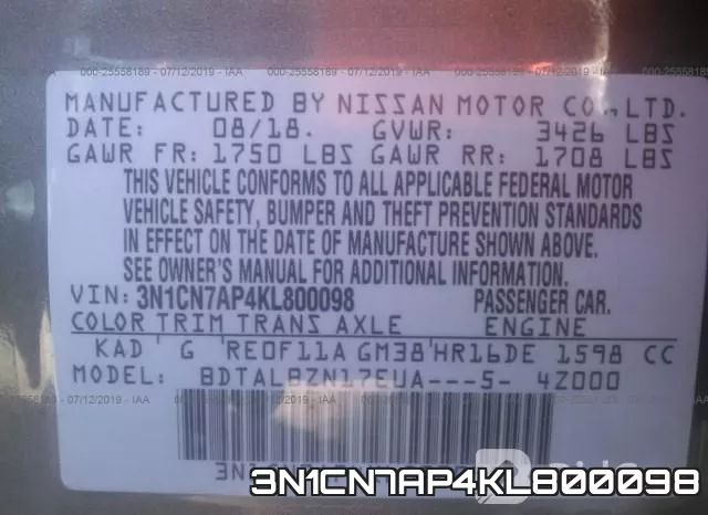 3N1CN7AP4KL800098 фото 10