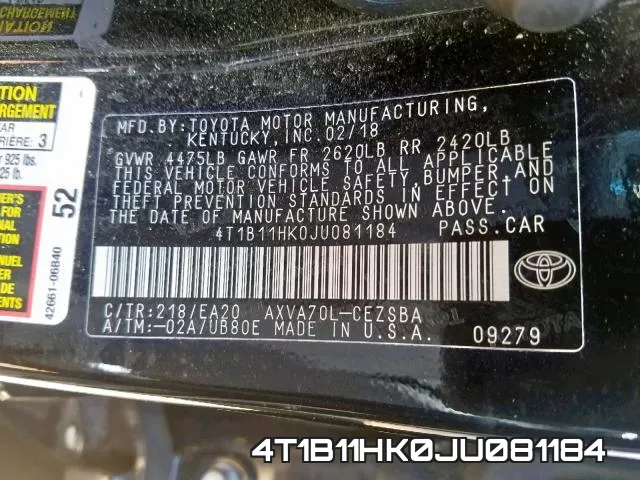 4T1B11HK0JU081184 фото 2