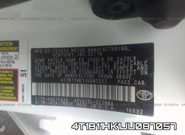 4T1B11HK1JU087057 фото 9