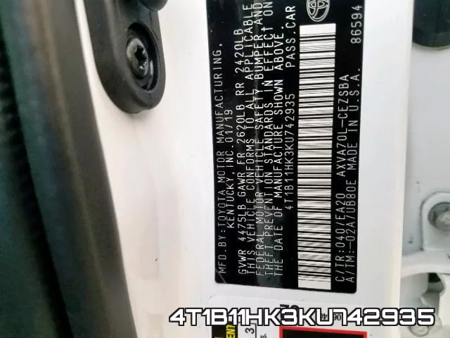 4T1B11HK3KU742935 фото 2