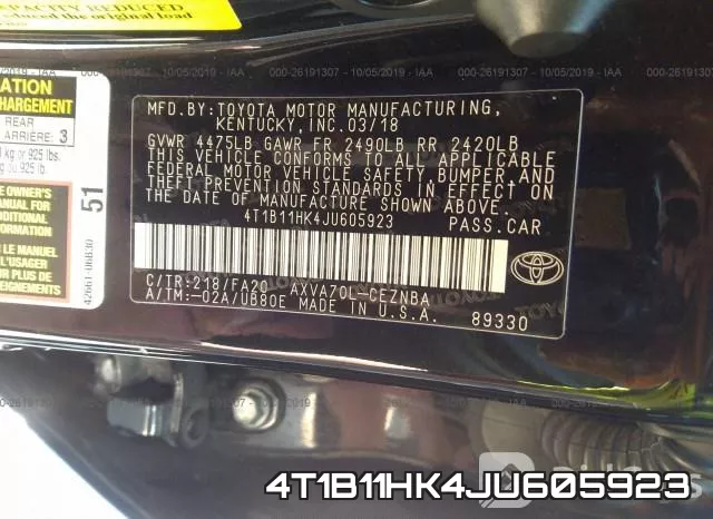 4T1B11HK4JU605923 фото 10