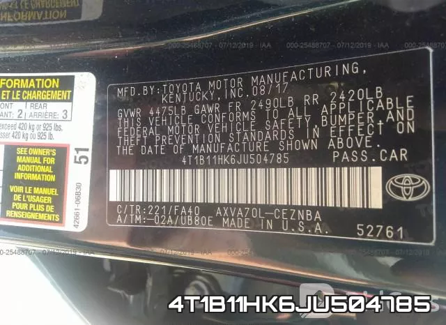 4T1B11HK6JU504785 фото 10