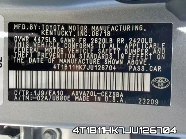 4T1B11HK7JU126704 фото 2