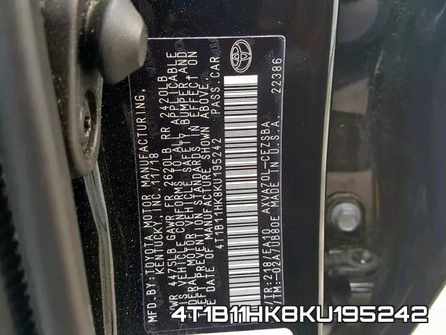 4T1B11HK8KU195242 фото 2