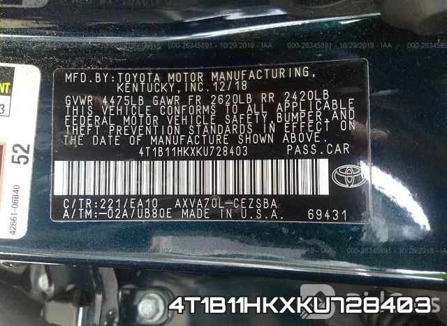 4T1B11HKXKU728403 фото 10
