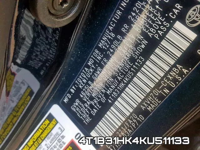 4T1B31HK4KU511133 фото 2
