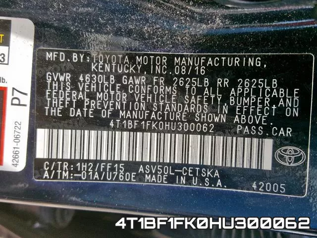 4T1BF1FK0HU300062 фото 2