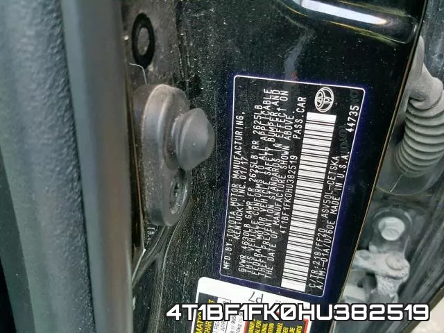 4T1BF1FK0HU382519 фото 2